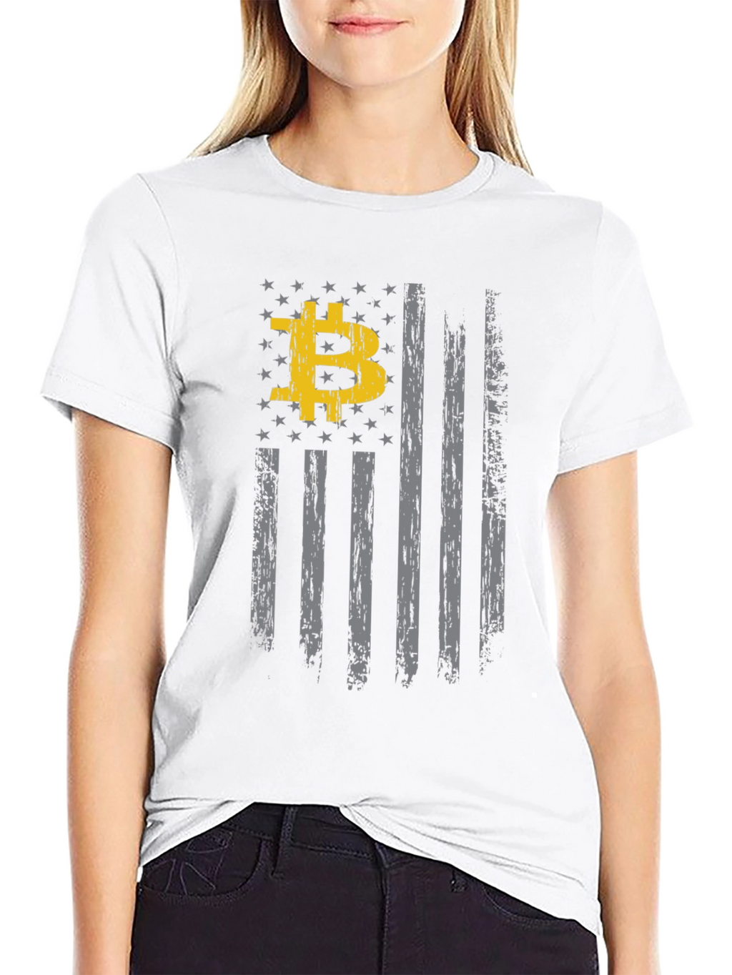 Bitcoin USA Flag Graphic Black T-Shirt