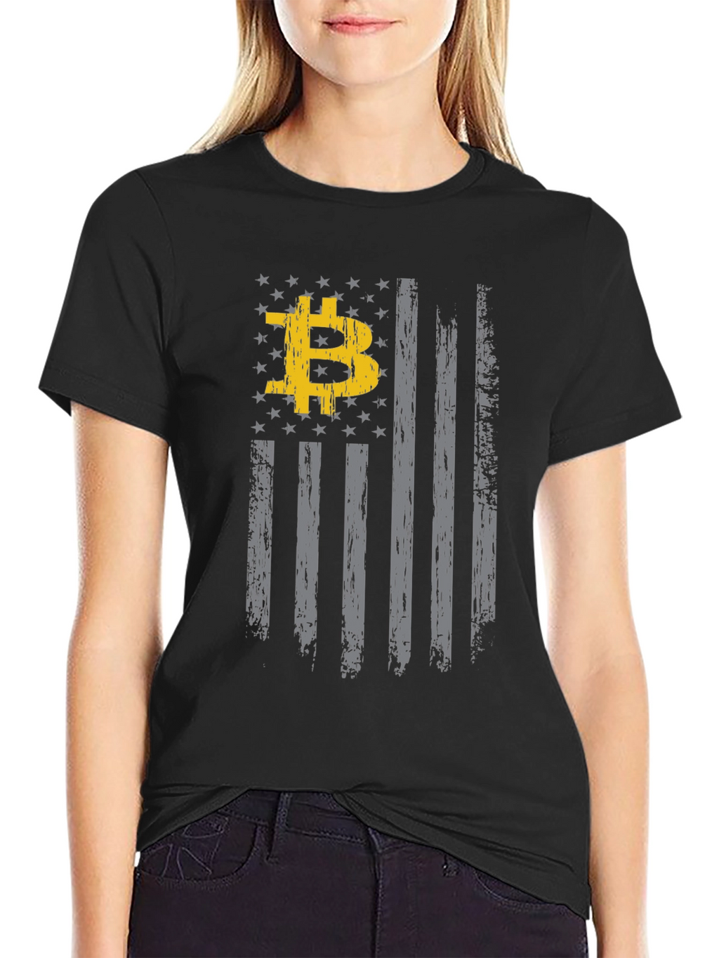 Bitcoin USA Flag Graphic Black T-Shirt