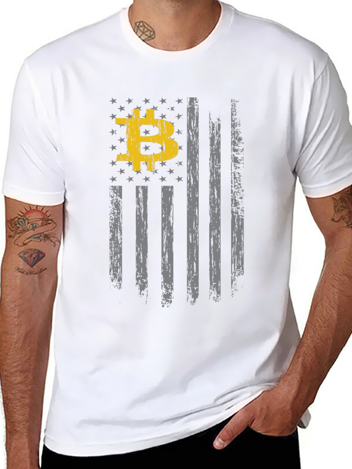 Bitcoin USA Flag Graphic Black T-Shirt