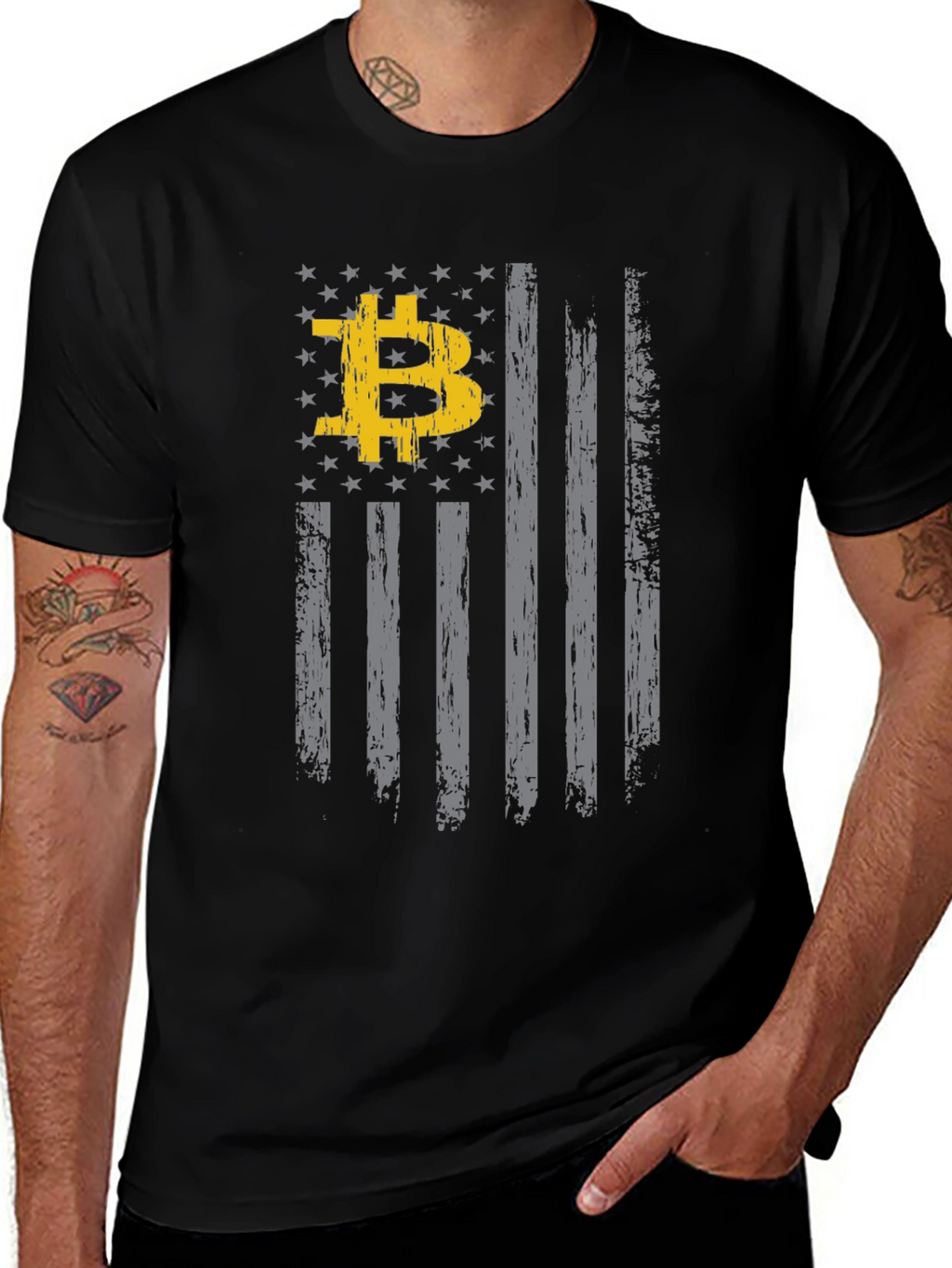 Bitcoin USA Flag Graphic Black T-Shirt