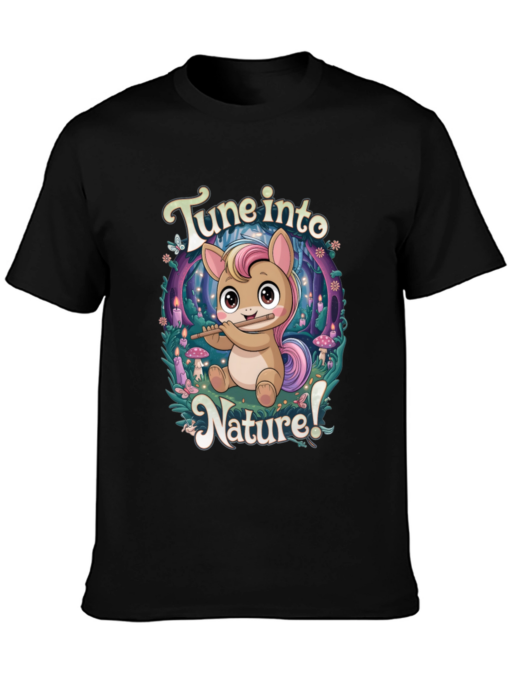 Tune Into Nature Black Graphic T-Shirt