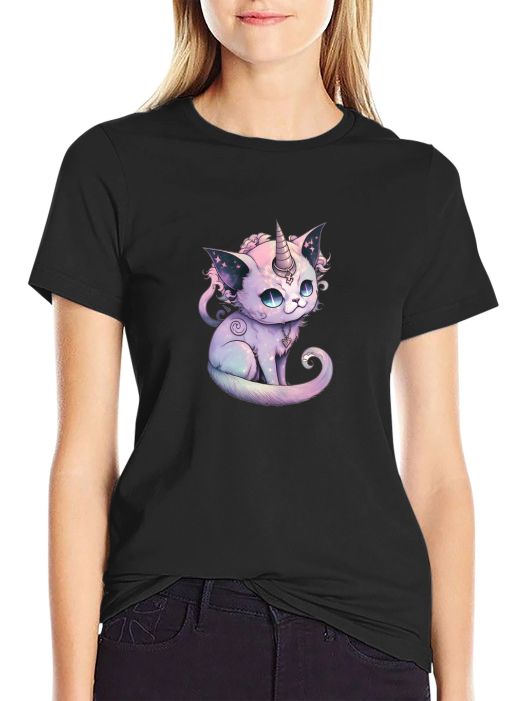 Unicorn Cat Graphic Black T-Shirt