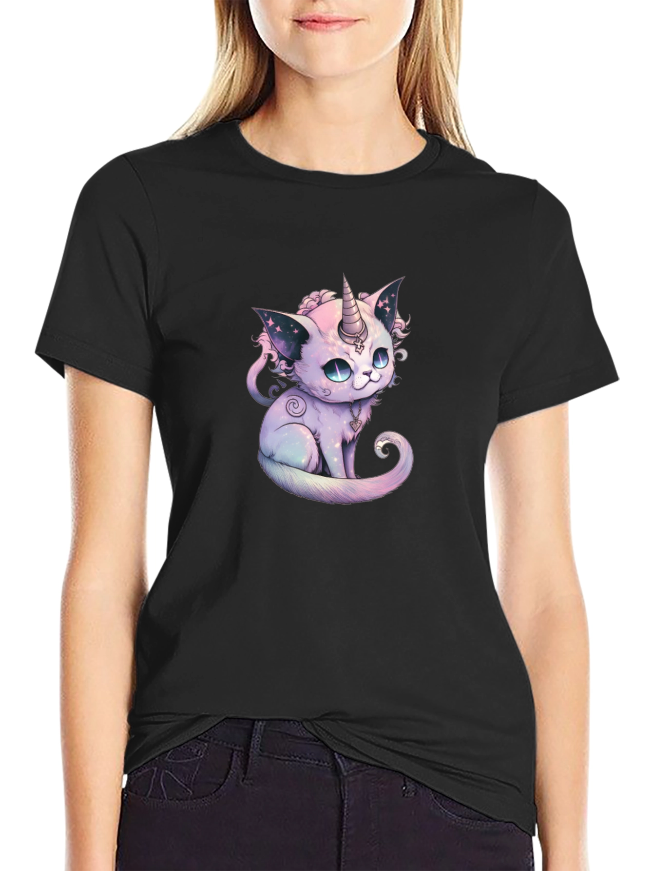 Unicorn Cat Graphic Black T-Shirt
