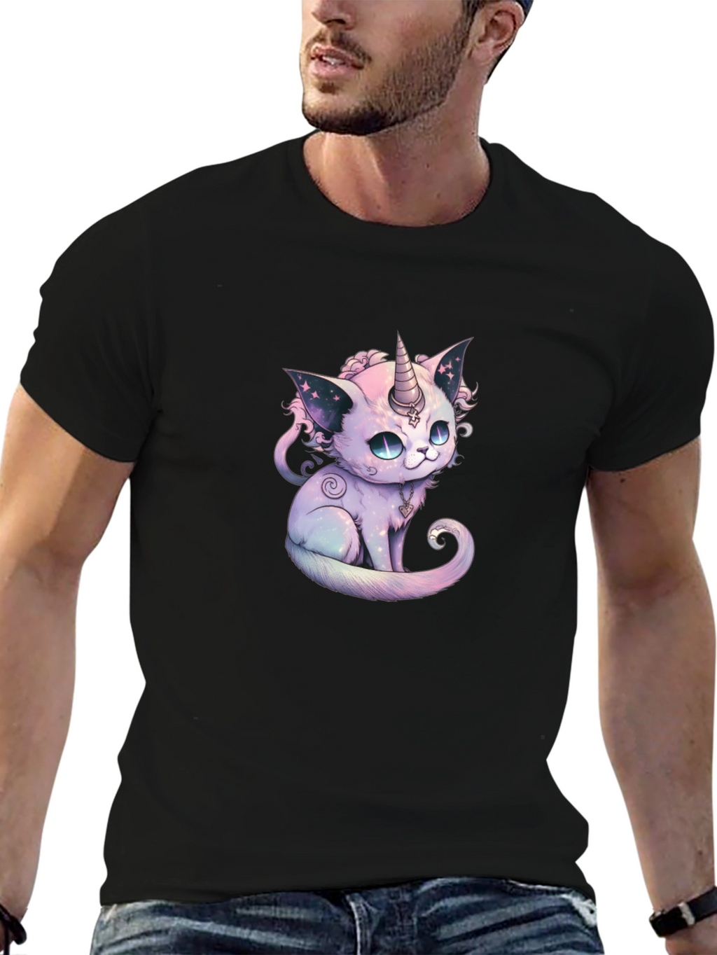 Unicorn Cat Graphic Black T-Shirt