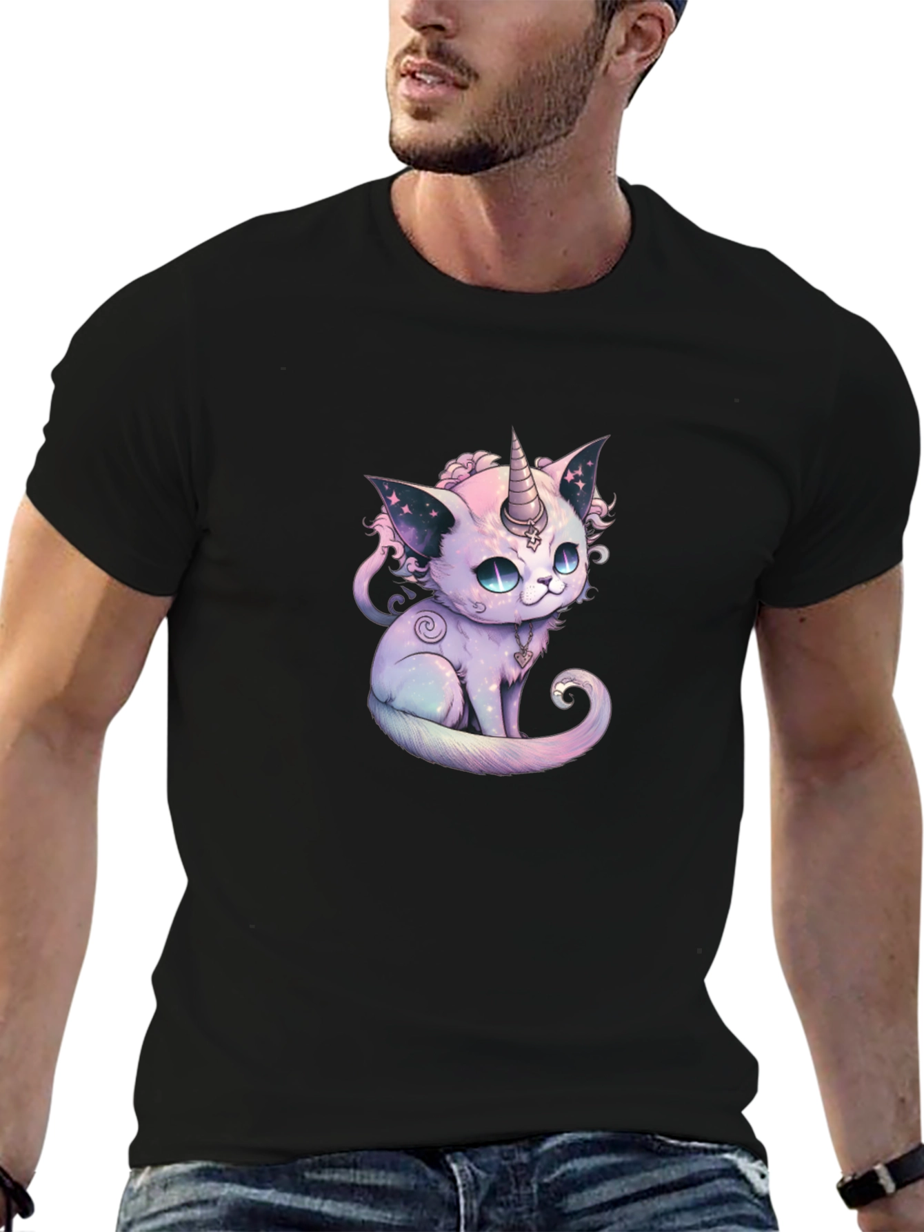 Unicorn Cat Graphic Black T-Shirt