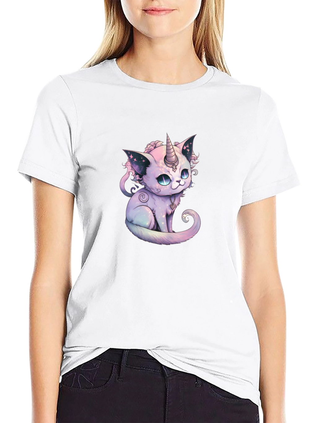 Unicorn Cat Graphic Black T-Shirt