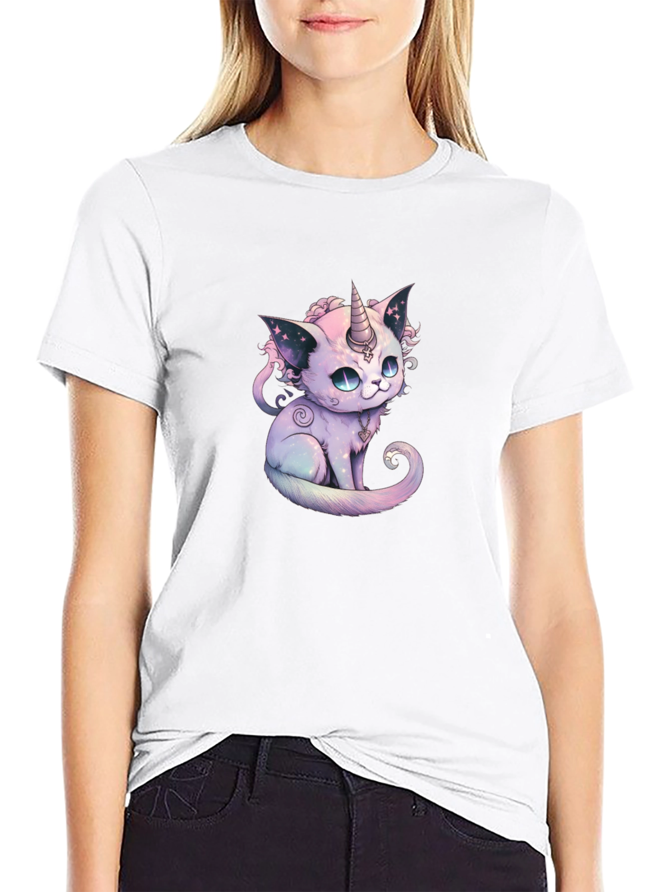 Unicorn Cat Graphic Black T-Shirt