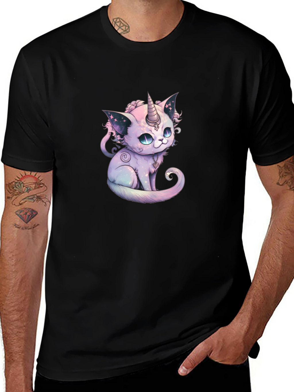 Unicorn Cat Graphic Black T-Shirt