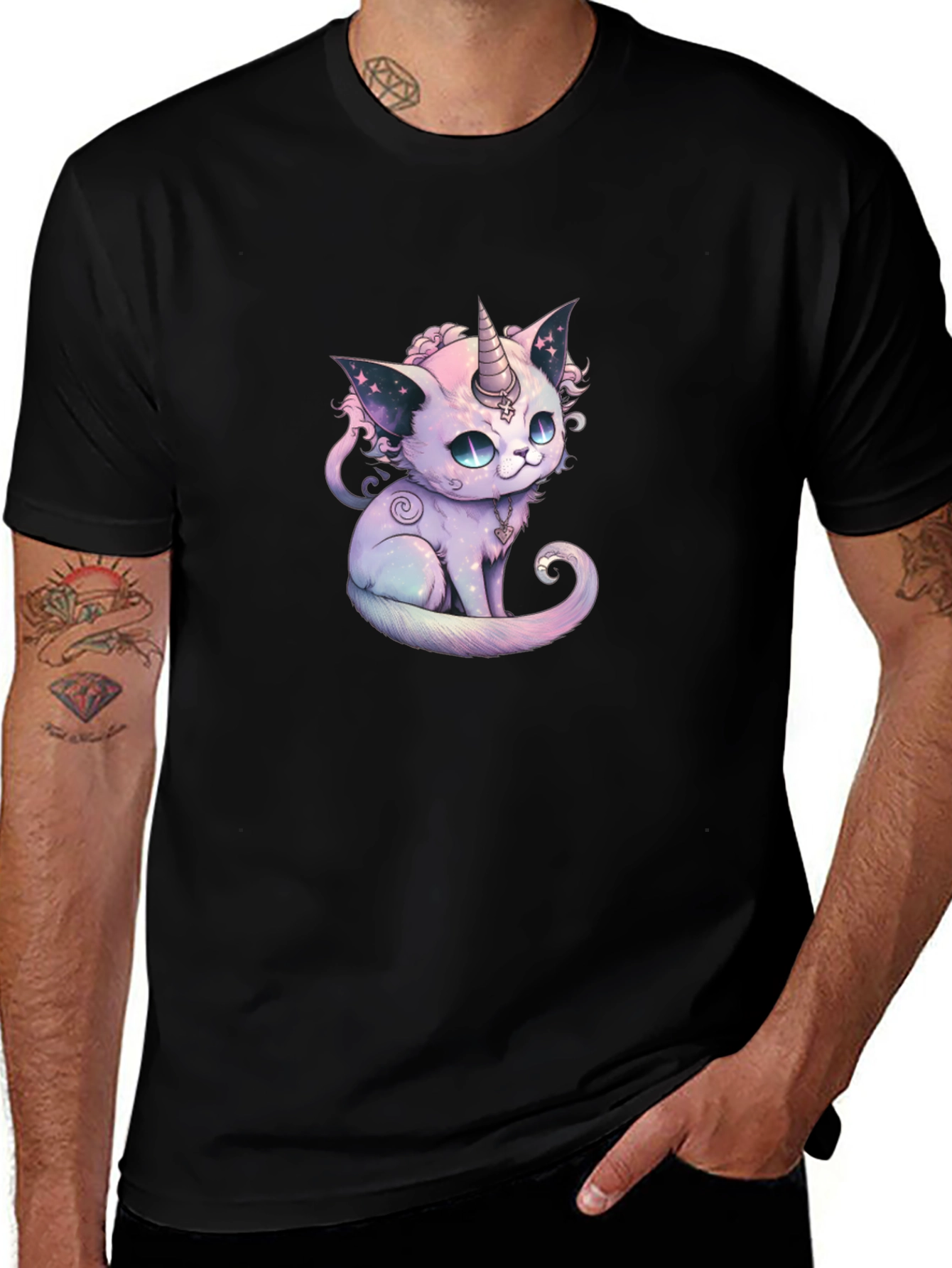 Unicorn Cat Graphic Black T-Shirt