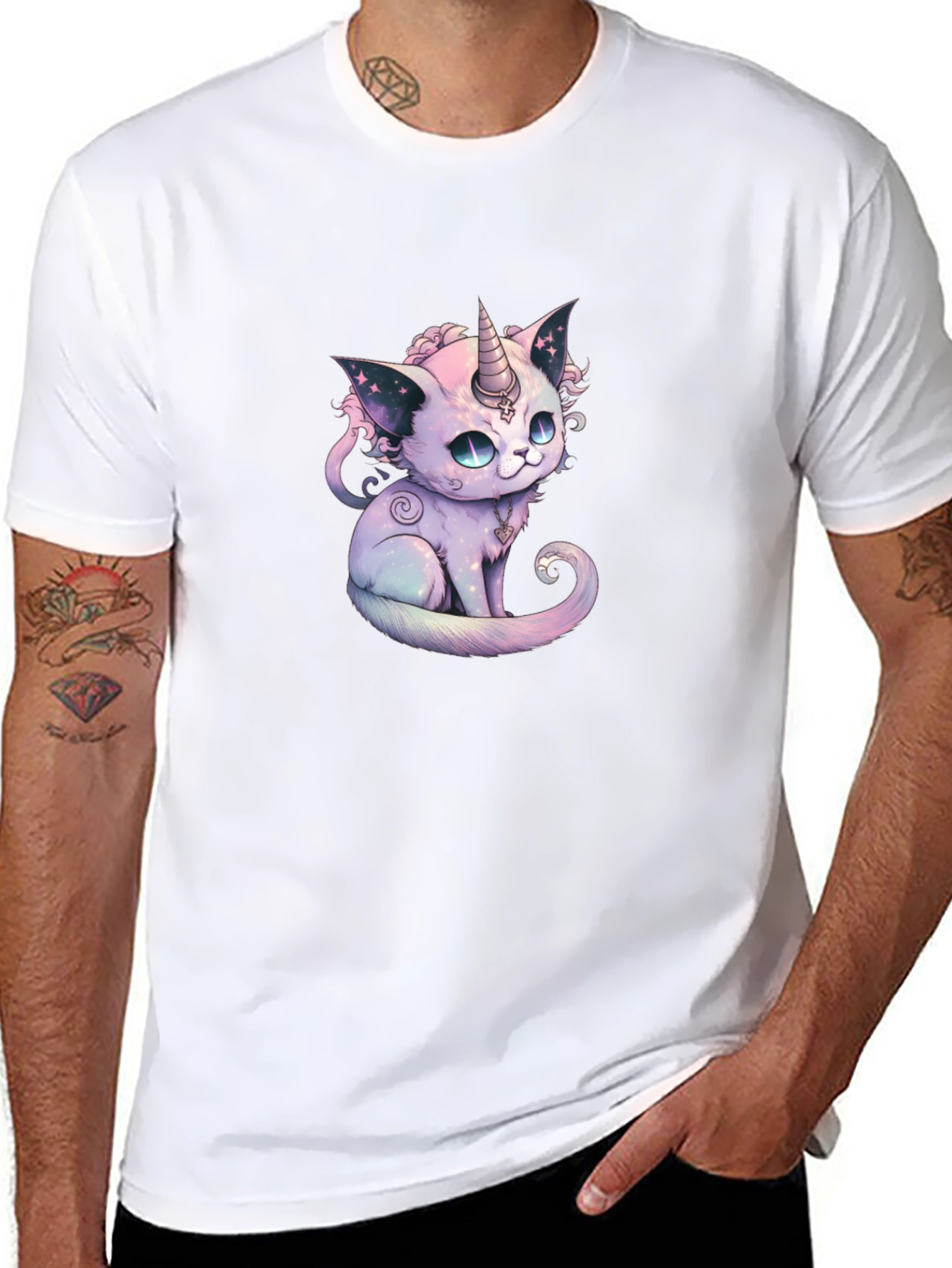 Unicorn Cat Graphic Black T-Shirt