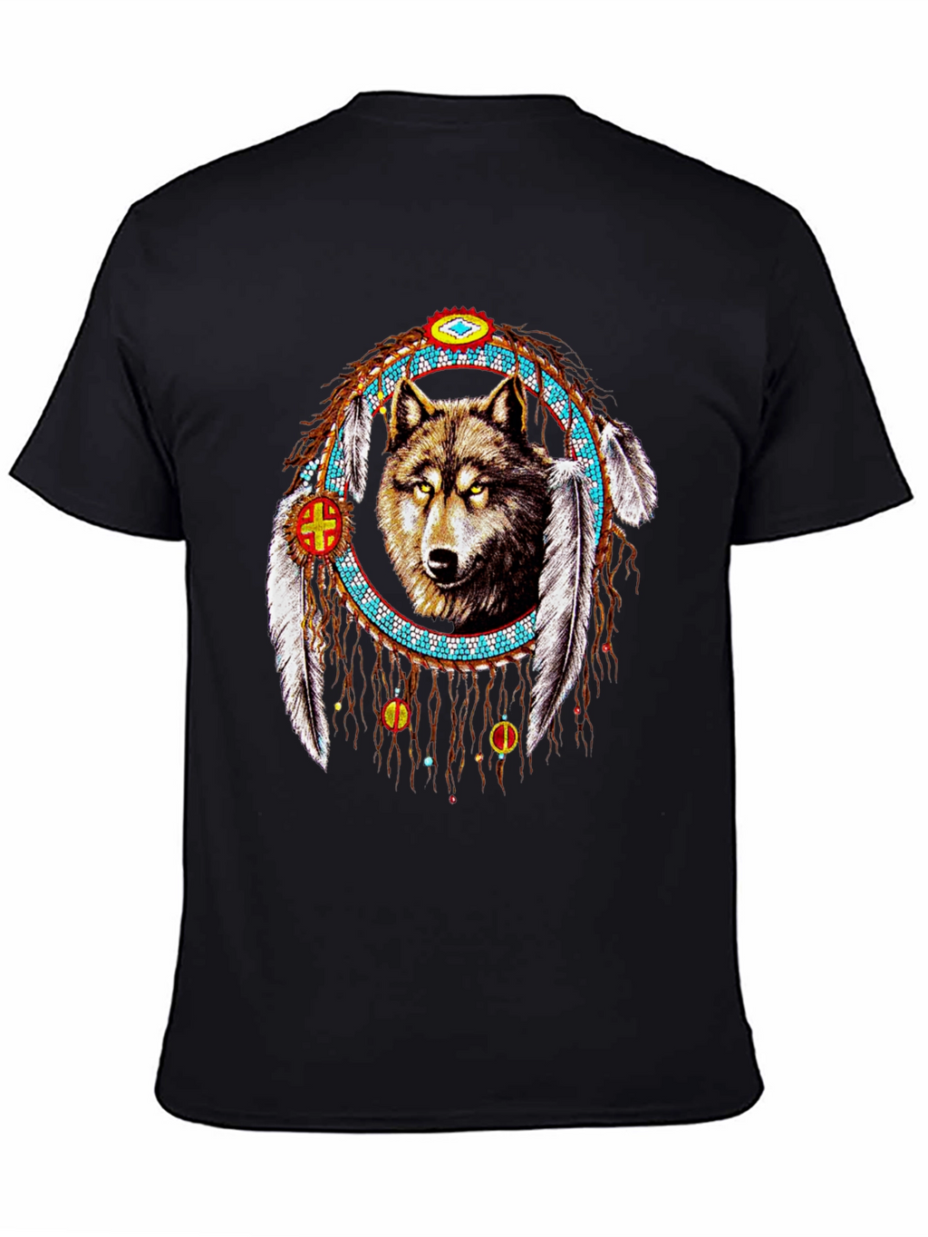 Wolf Dreamcatcher Graphic Tee - Native American Style