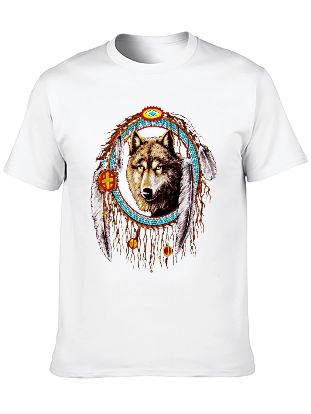 Wolf Dreamcatcher Graphic Tee - Native American Style