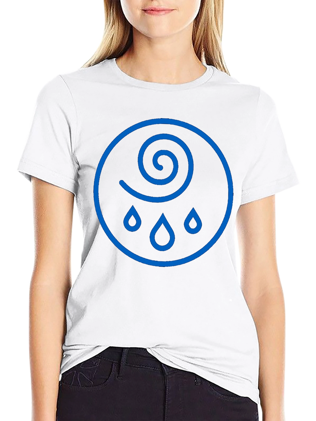 Whimsical Weather Tee - Blue Raindrop Swirl Graphic