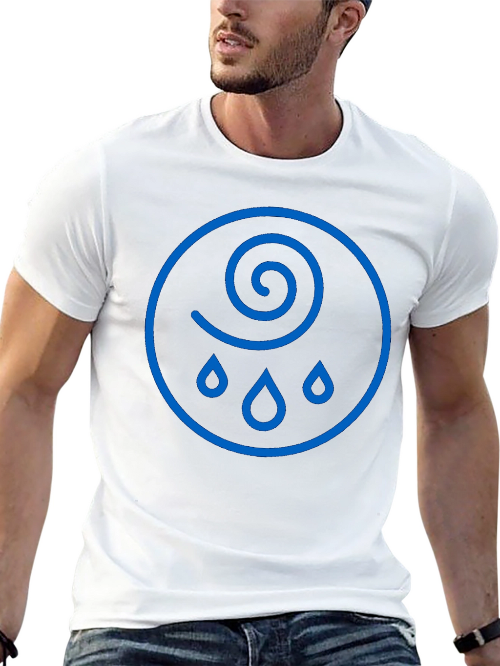 Whimsical Weather Tee - Blue Raindrop Swirl Graphic