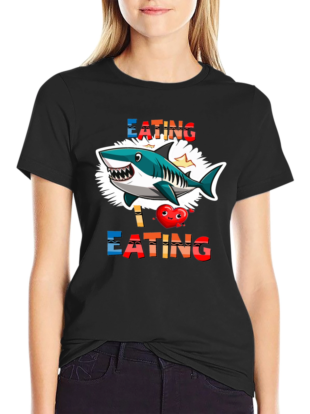 Shark Eating Heart Graphic Tee - Funny T-Shirt