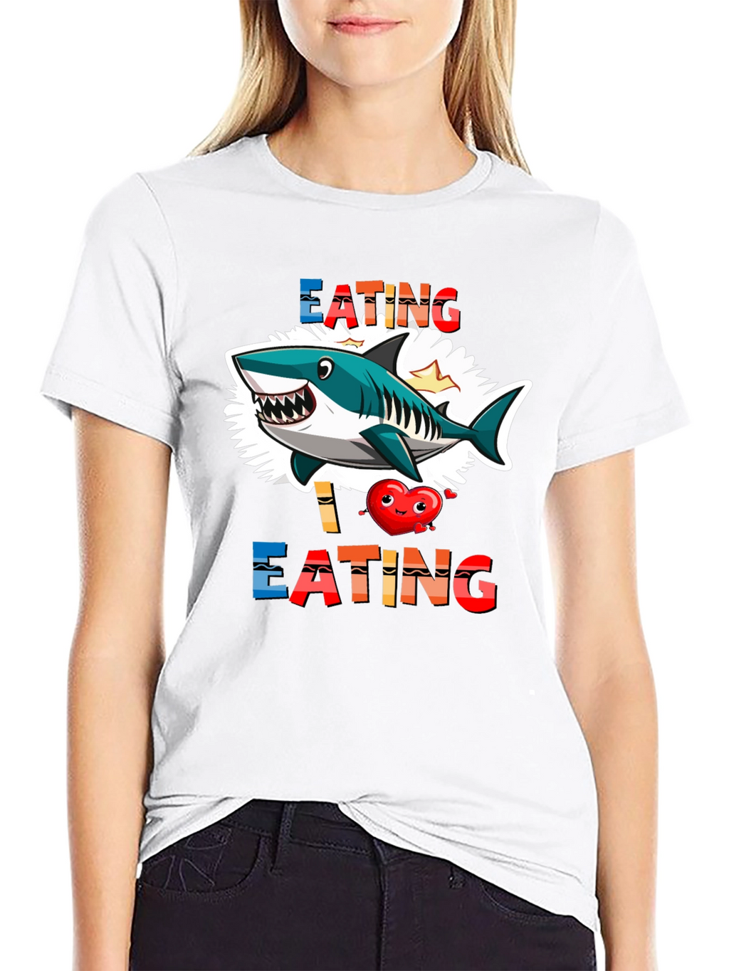 Shark Eating Heart Graphic Tee - Funny T-Shirt
