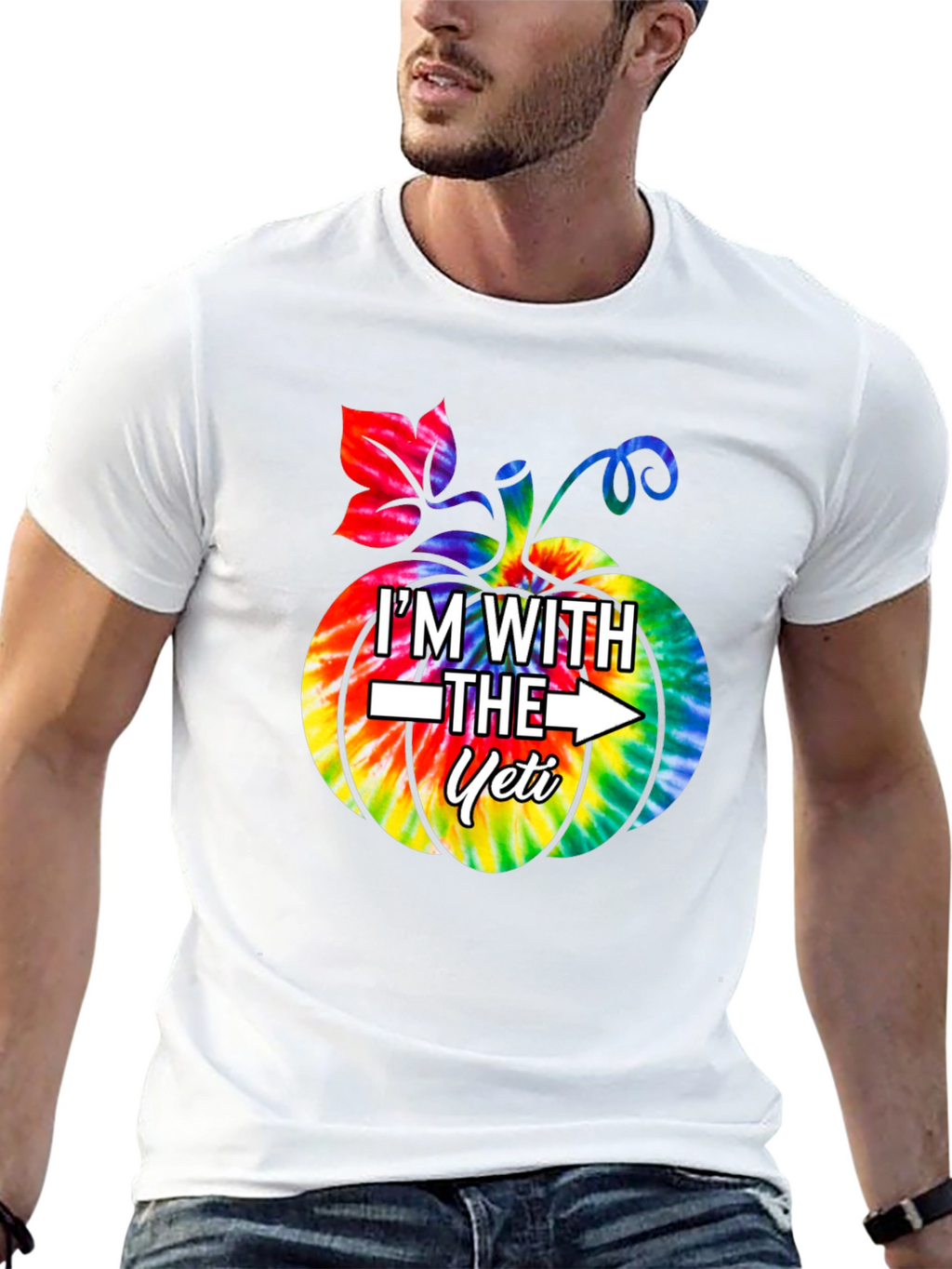 Im With the Yeti Tie-Dye Pumpkin Halloween T-Shirt