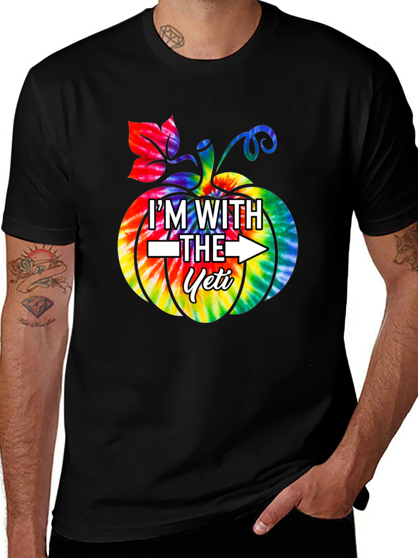 Im With the Yeti Tie-Dye Pumpkin Halloween T-Shirt