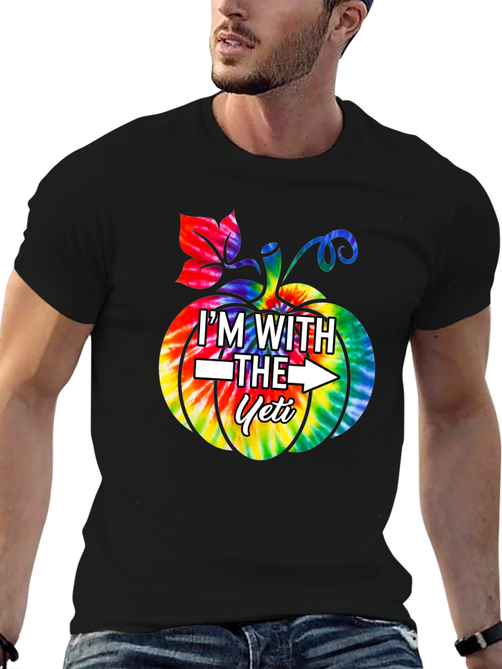 Im With the Yeti Tie-Dye Pumpkin Halloween T-Shirt