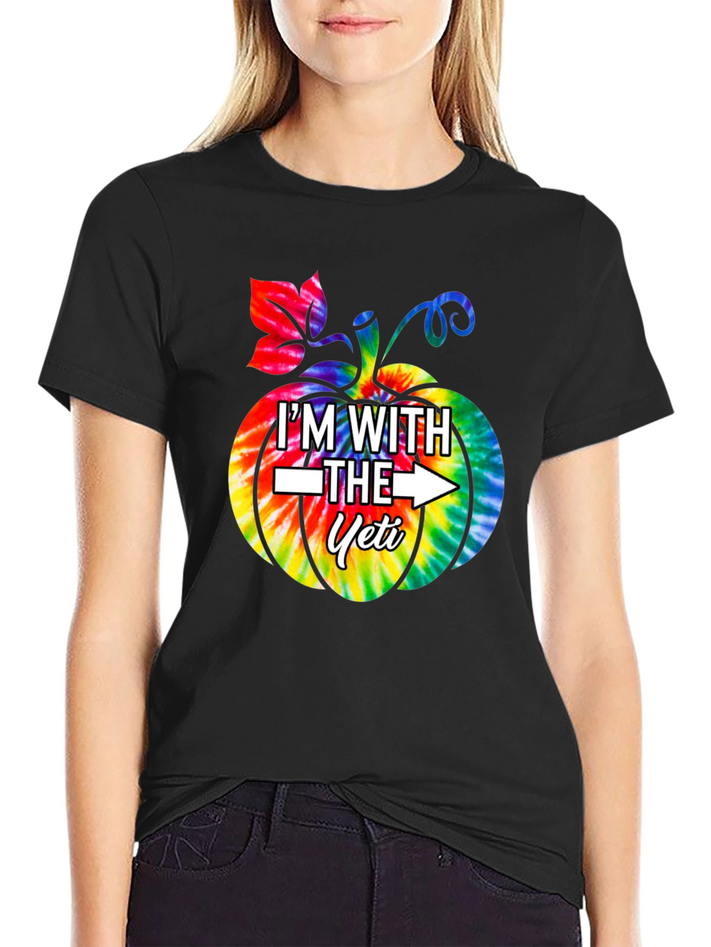 Im With the Yeti Tie-Dye Pumpkin Halloween T-Shirt