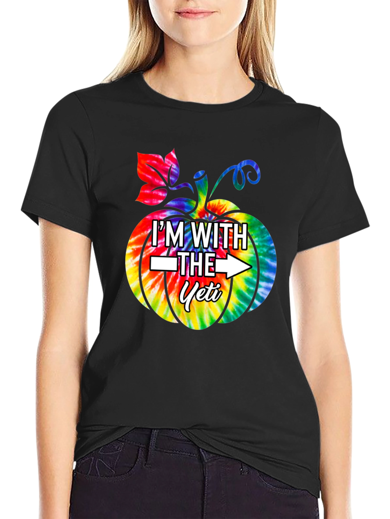Im With the Yeti Tie-Dye Pumpkin Halloween T-Shirt