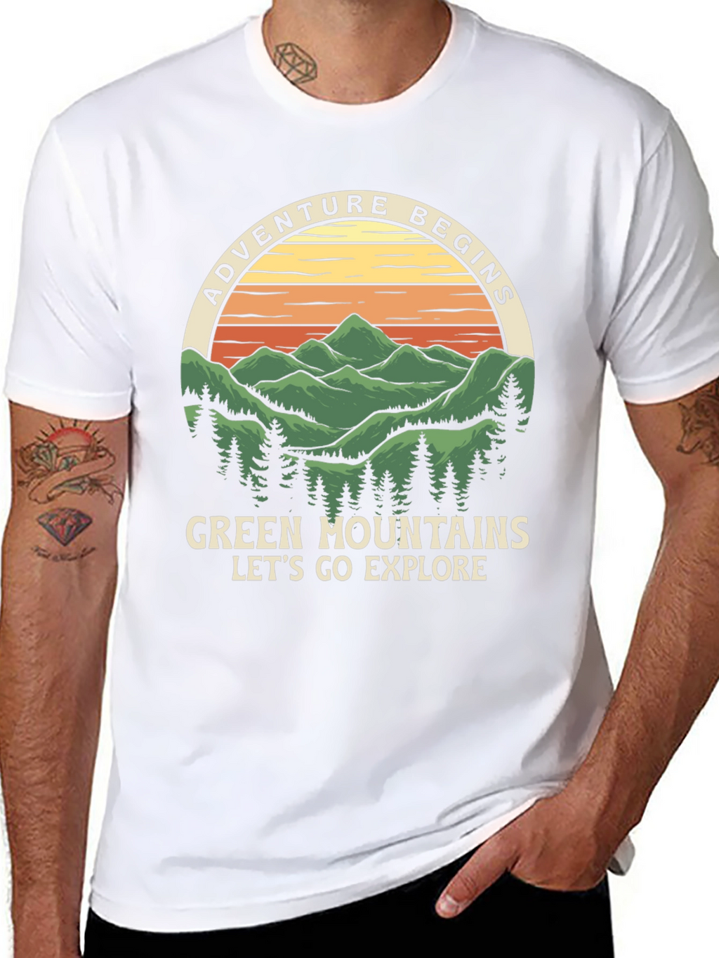 Adventure Begins Green Mountains Graphic Tee