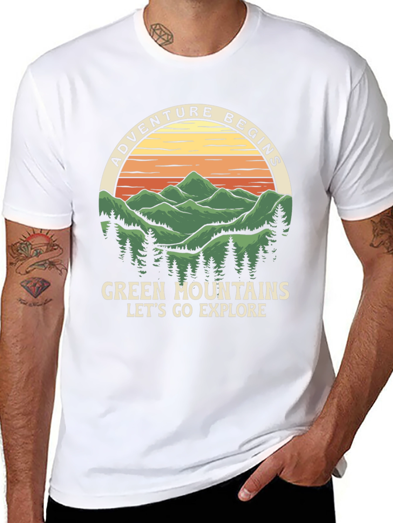 Adventure Begins Green Mountains Graphic Tee