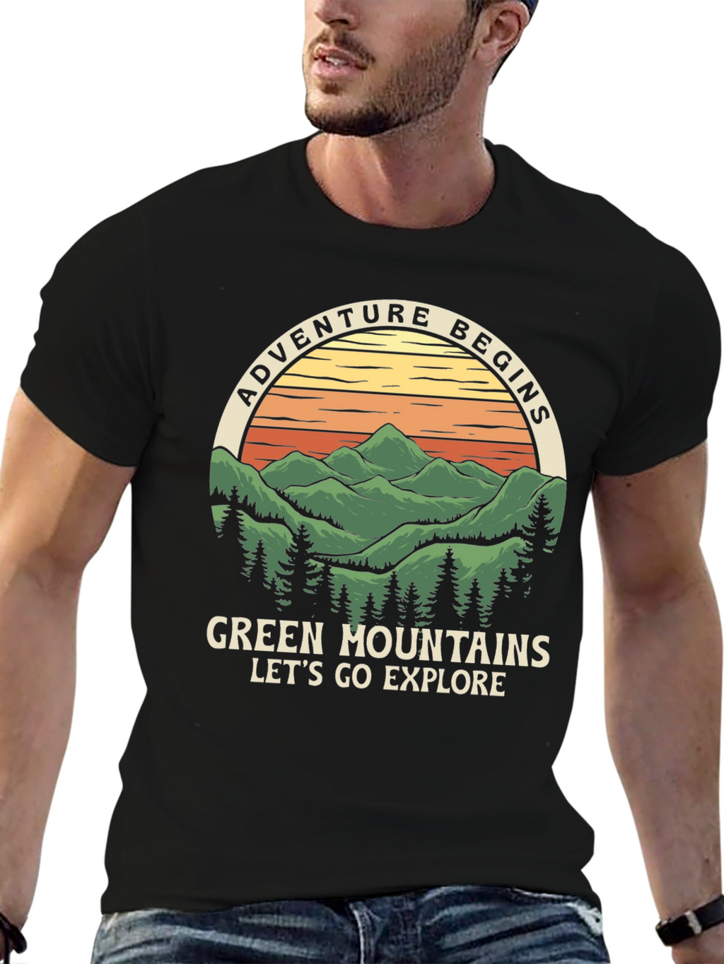 Adventure Begins Green Mountains Graphic Tee