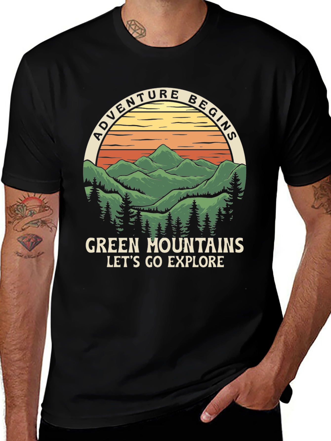 Adventure Begins Green Mountains Graphic Tee