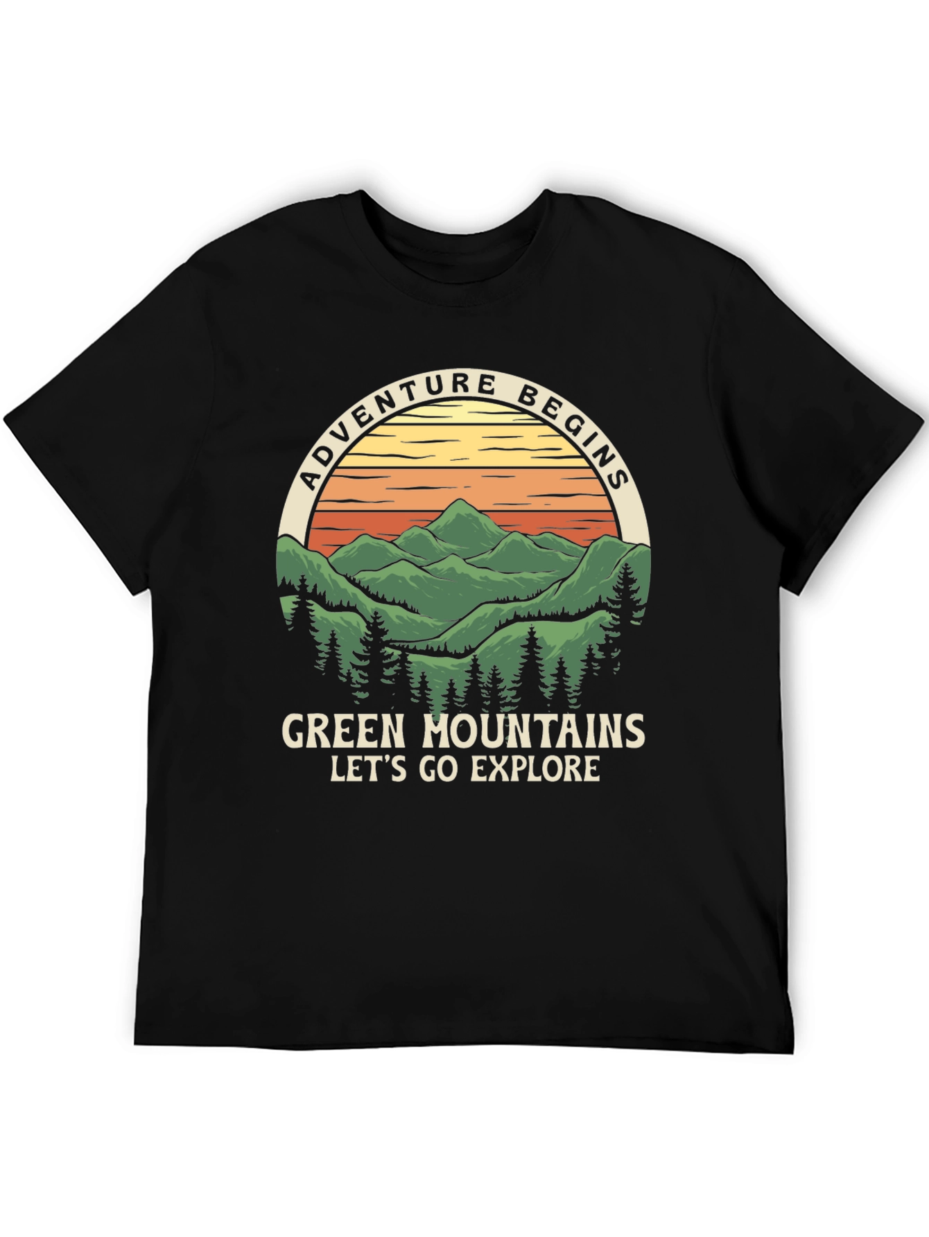 Adventure Begins Green Mountains Graphic Tee