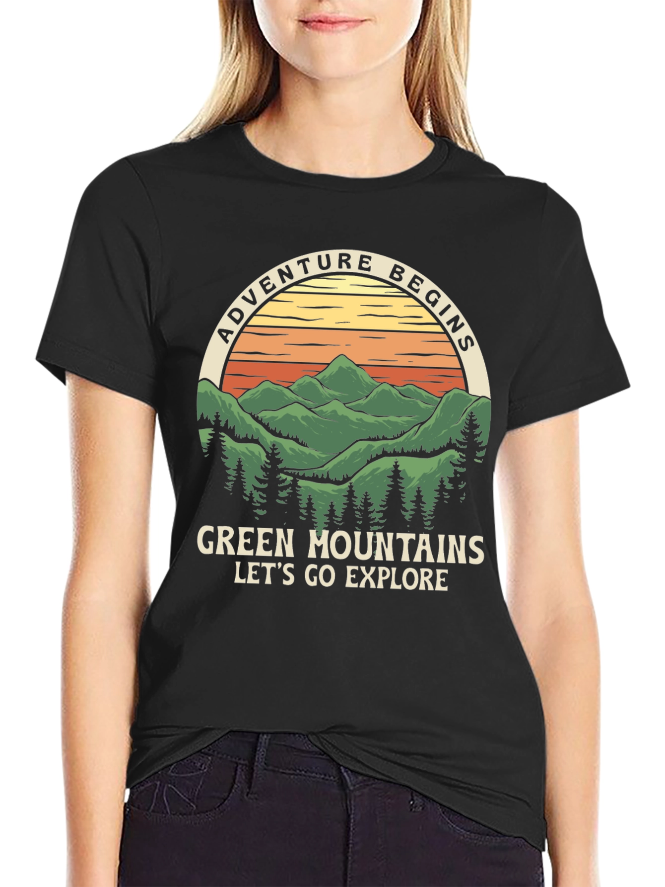 Adventure Begins Green Mountains Graphic Tee