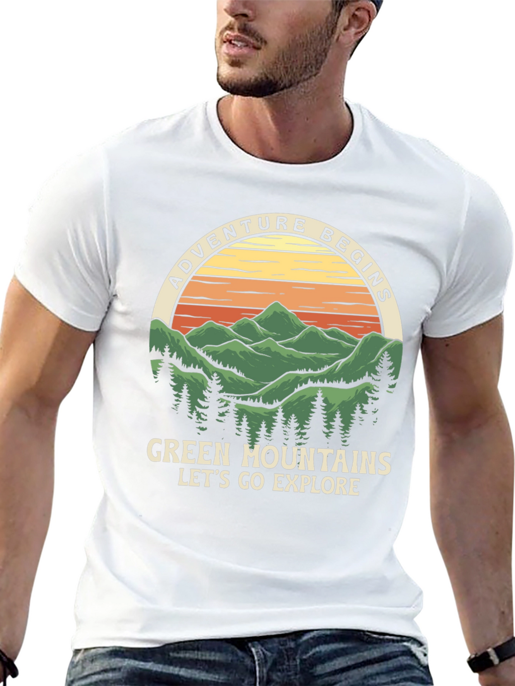 Adventure Begins Green Mountains Graphic Tee
