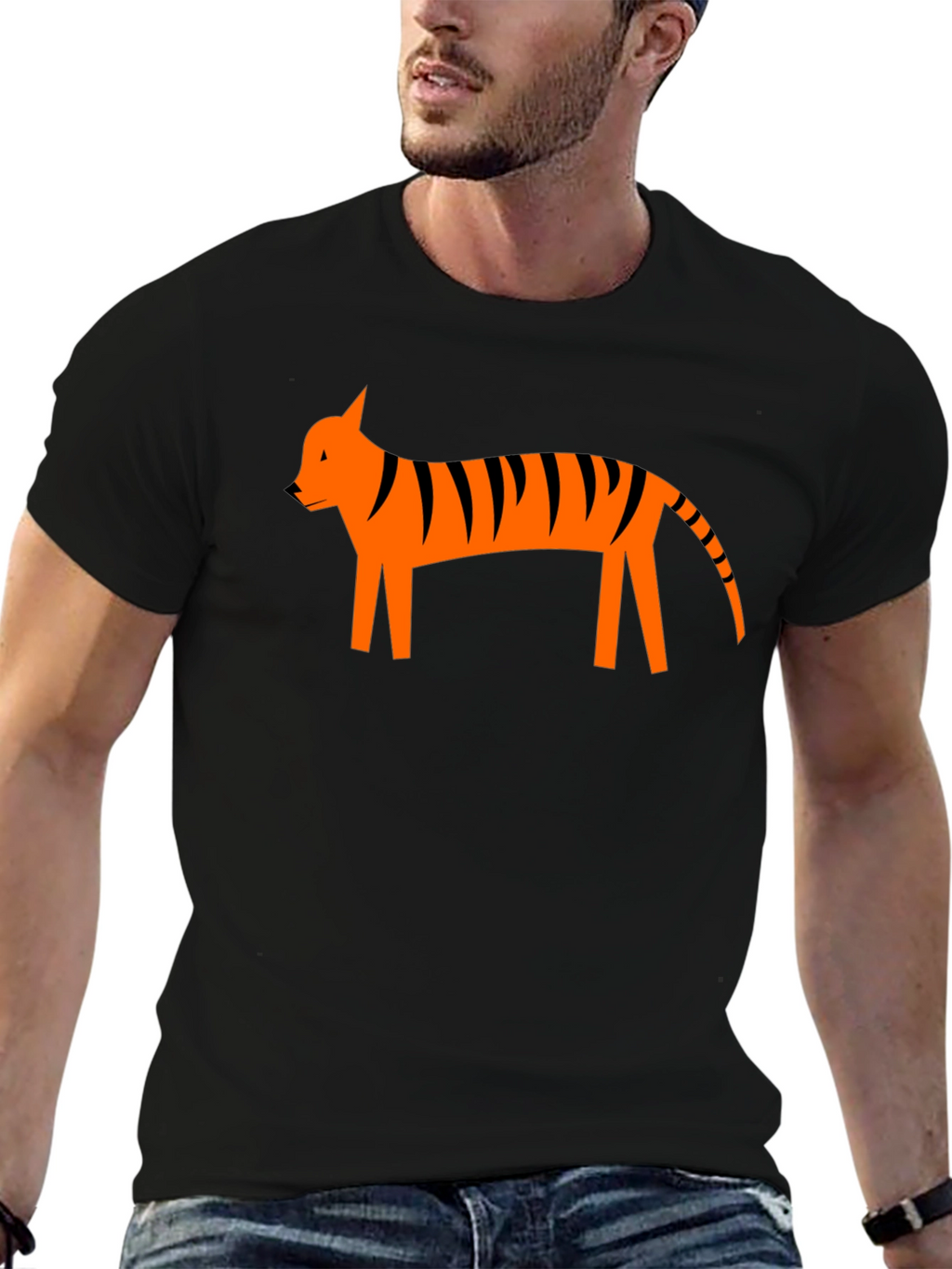 Modern Tiger Graphic Tee - Black Cotton Casual Shirt