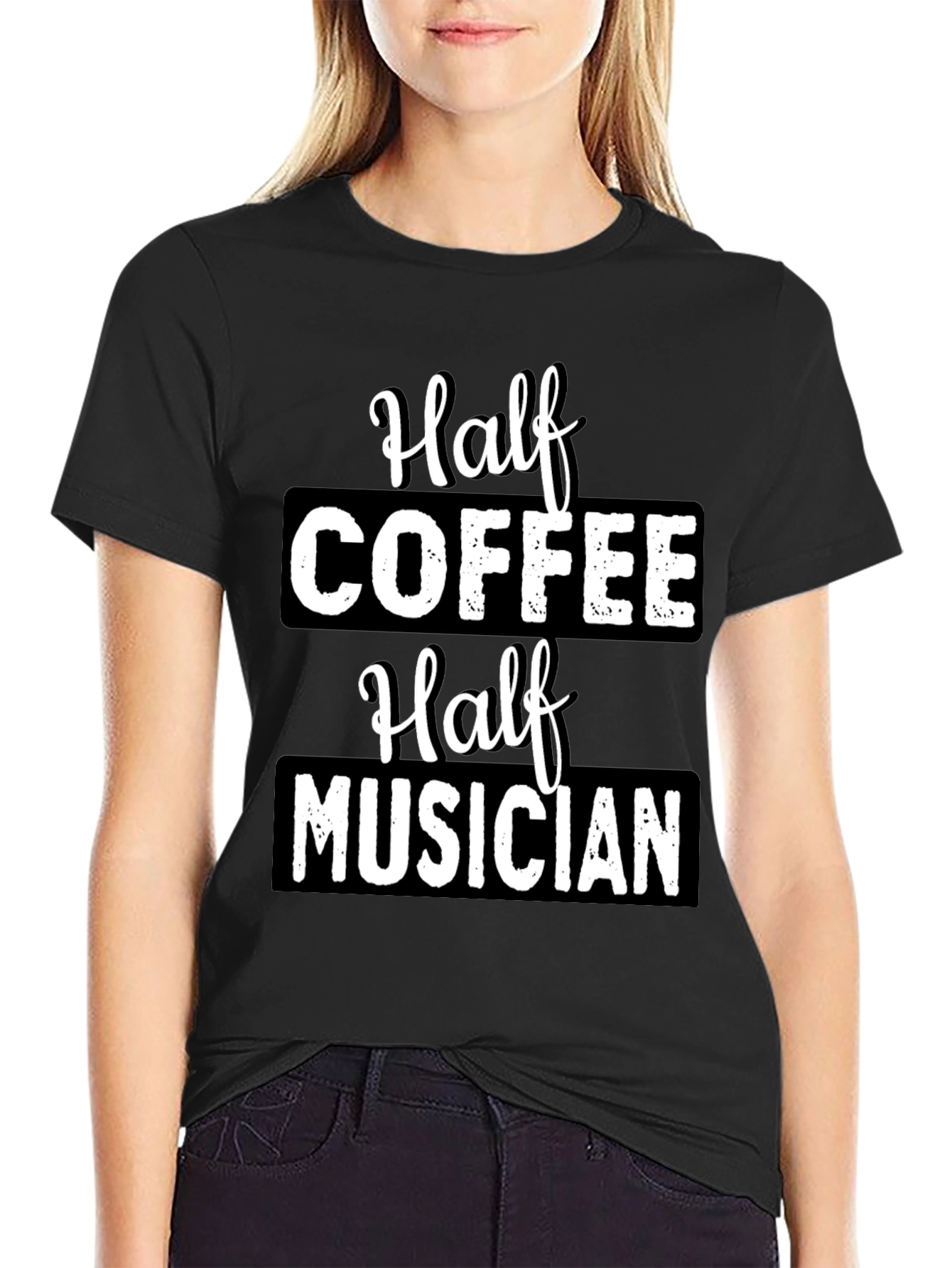 Half Coffee Half Musician Black Graphic T-Shirt