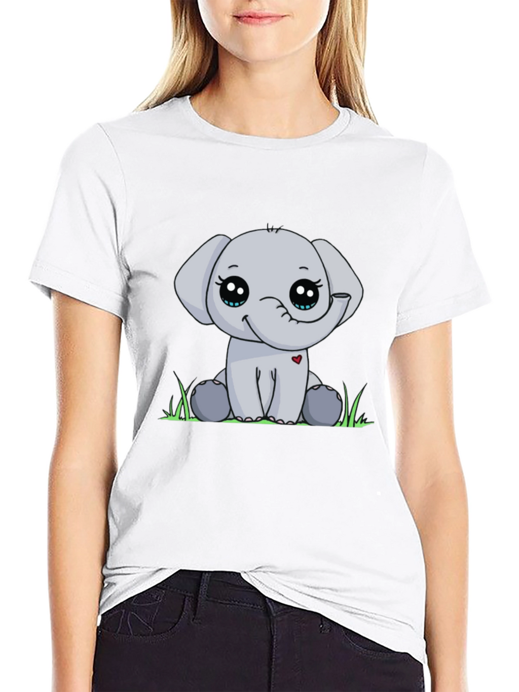 Cute Elephant Graphic Tee - Black Cotton Blend