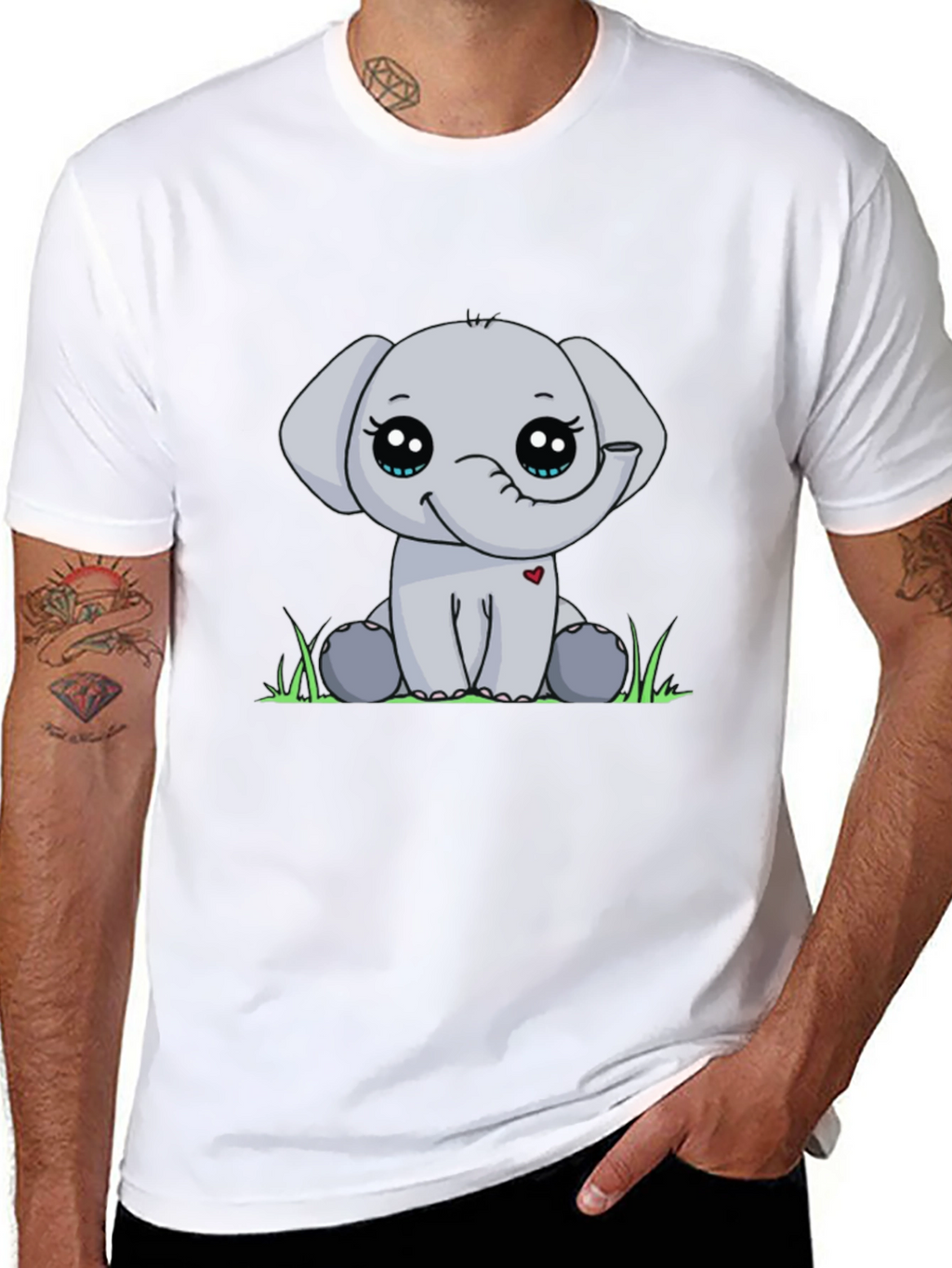 Cute Elephant Graphic Tee - Black Cotton Blend