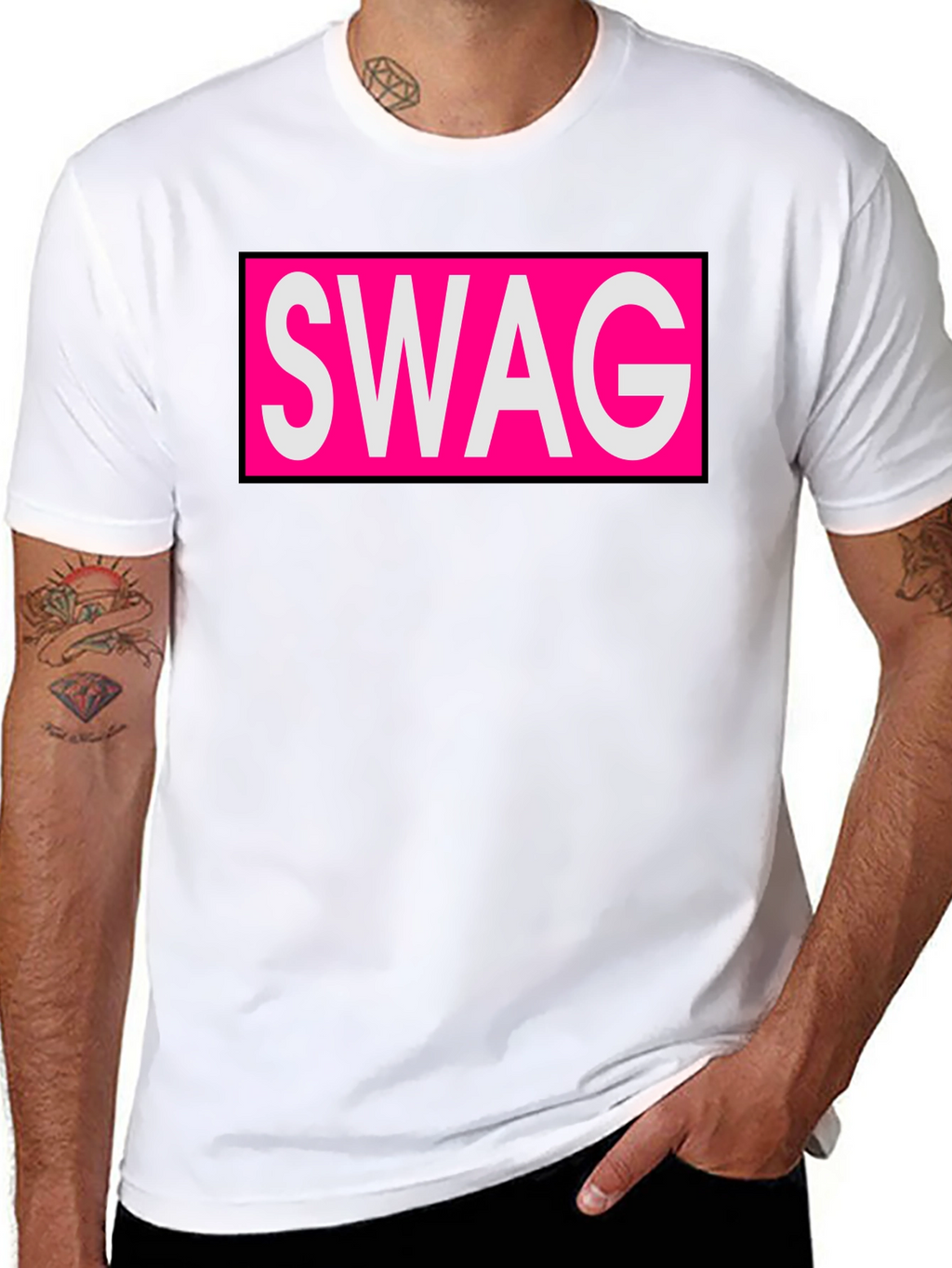 Mens Black T-Shirt with SWAG Graphic Print