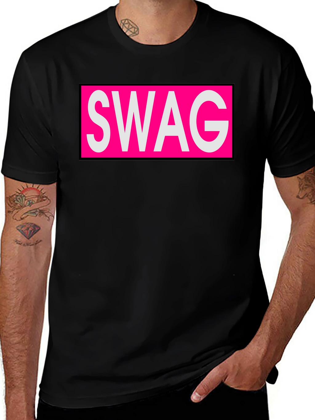 Mens Black T-Shirt with SWAG Graphic Print