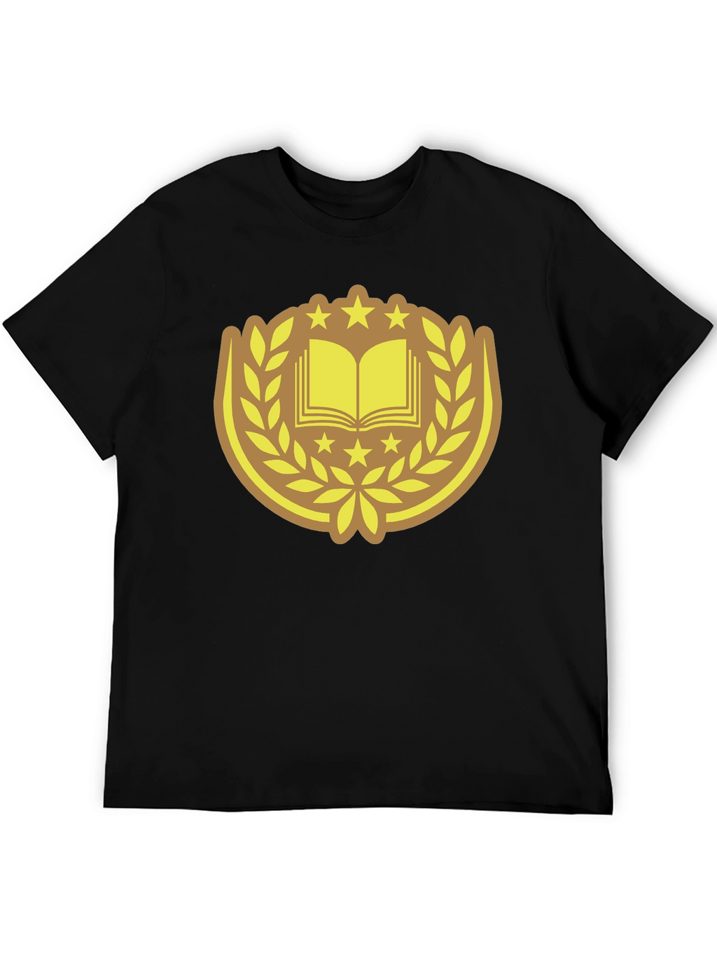 Black T-Shirt with Book & Laurel Design