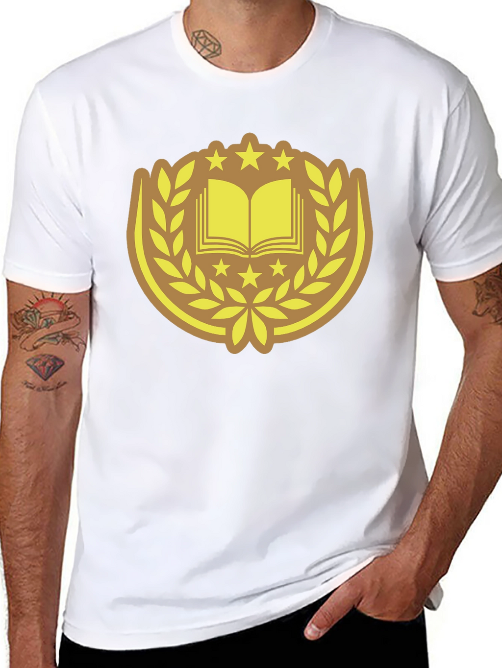 Black T-Shirt with Book & Laurel Design