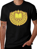 Black T-Shirt with Book & Laurel Design