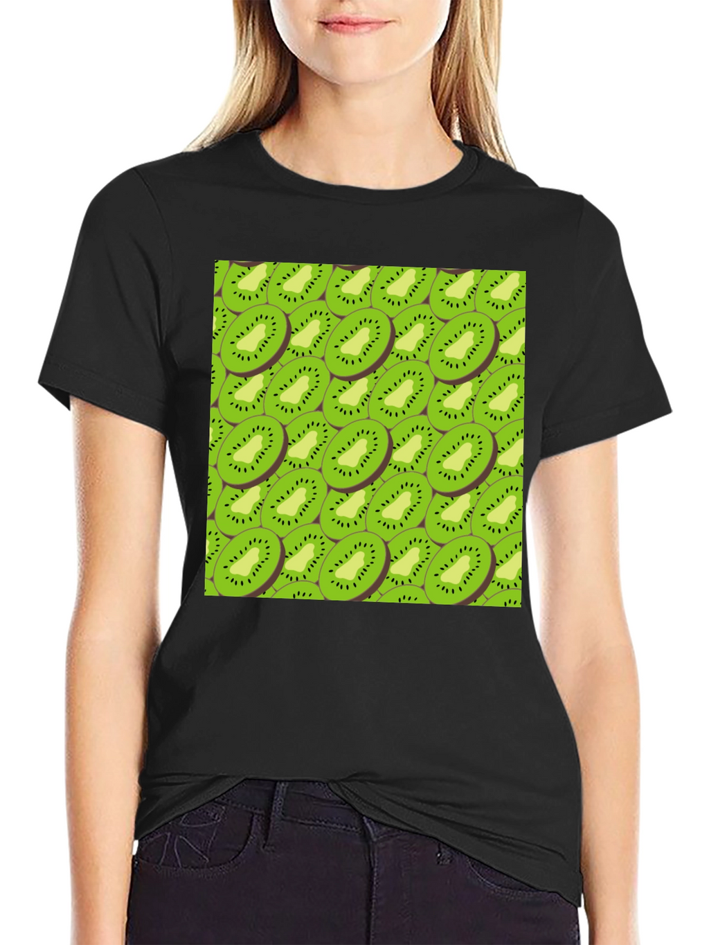Kiwi Slice Print Black T-Shirt