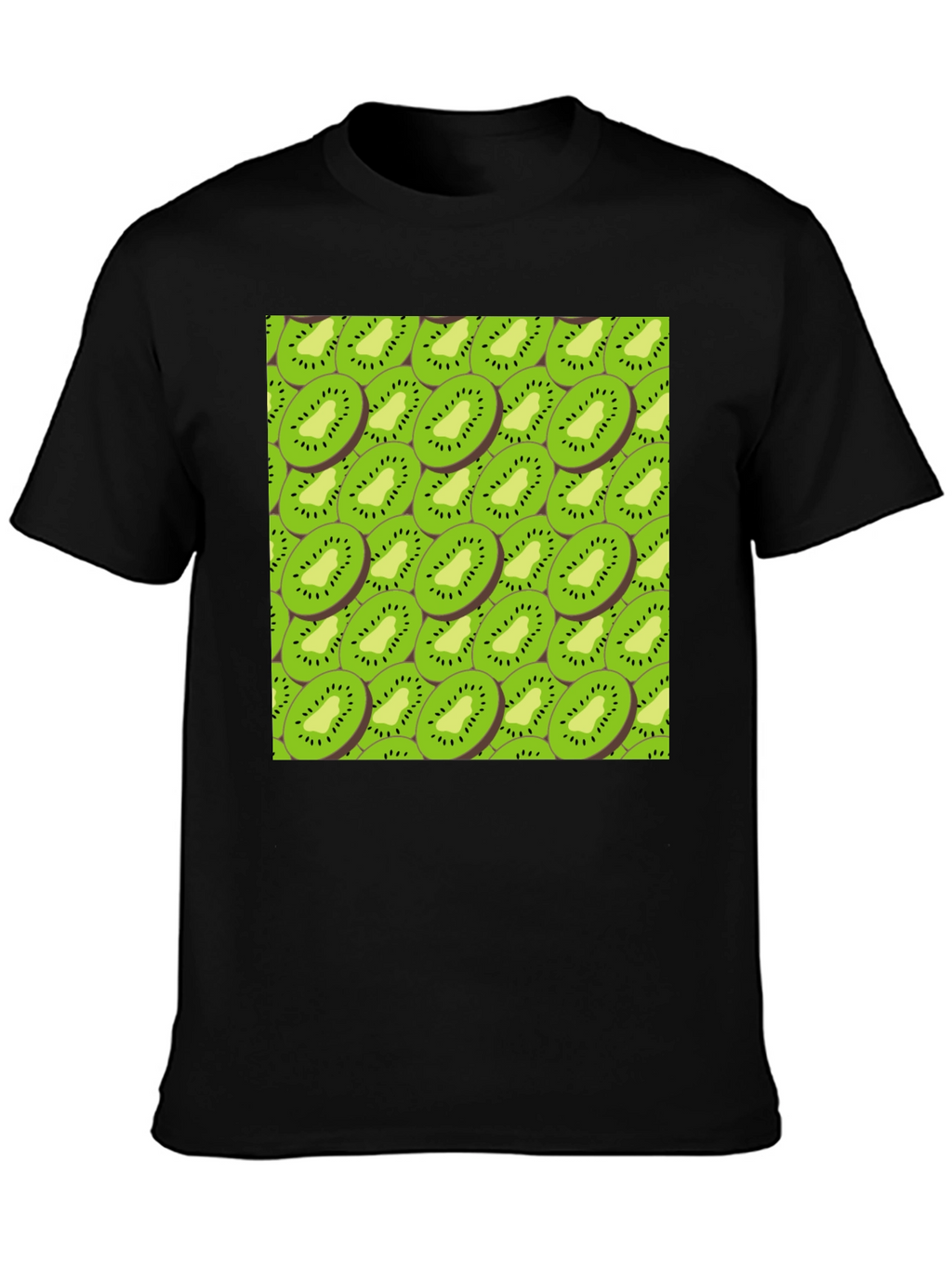 Kiwi Slice Print Black T-Shirt