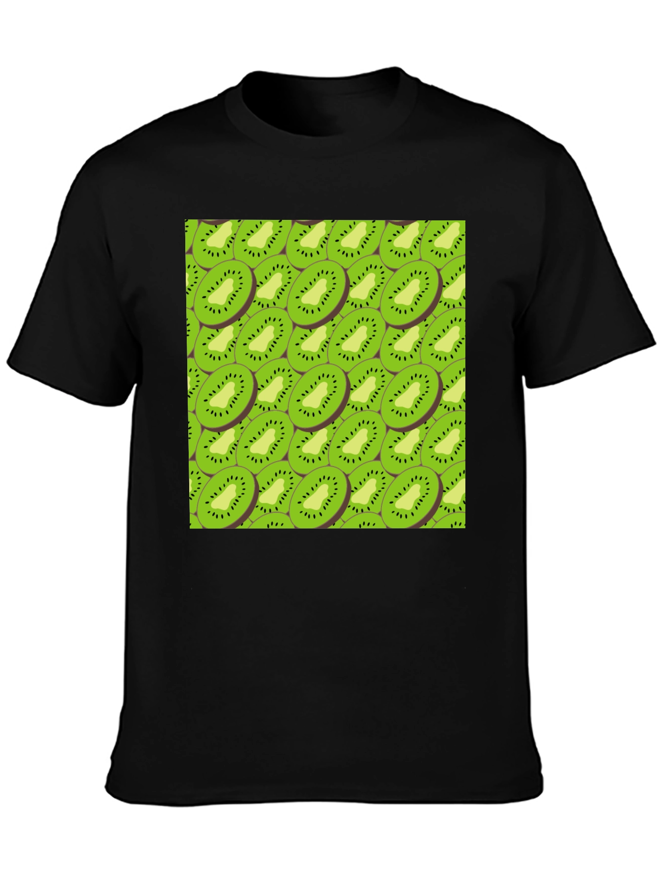 Kiwi Slice Print Black T-Shirt