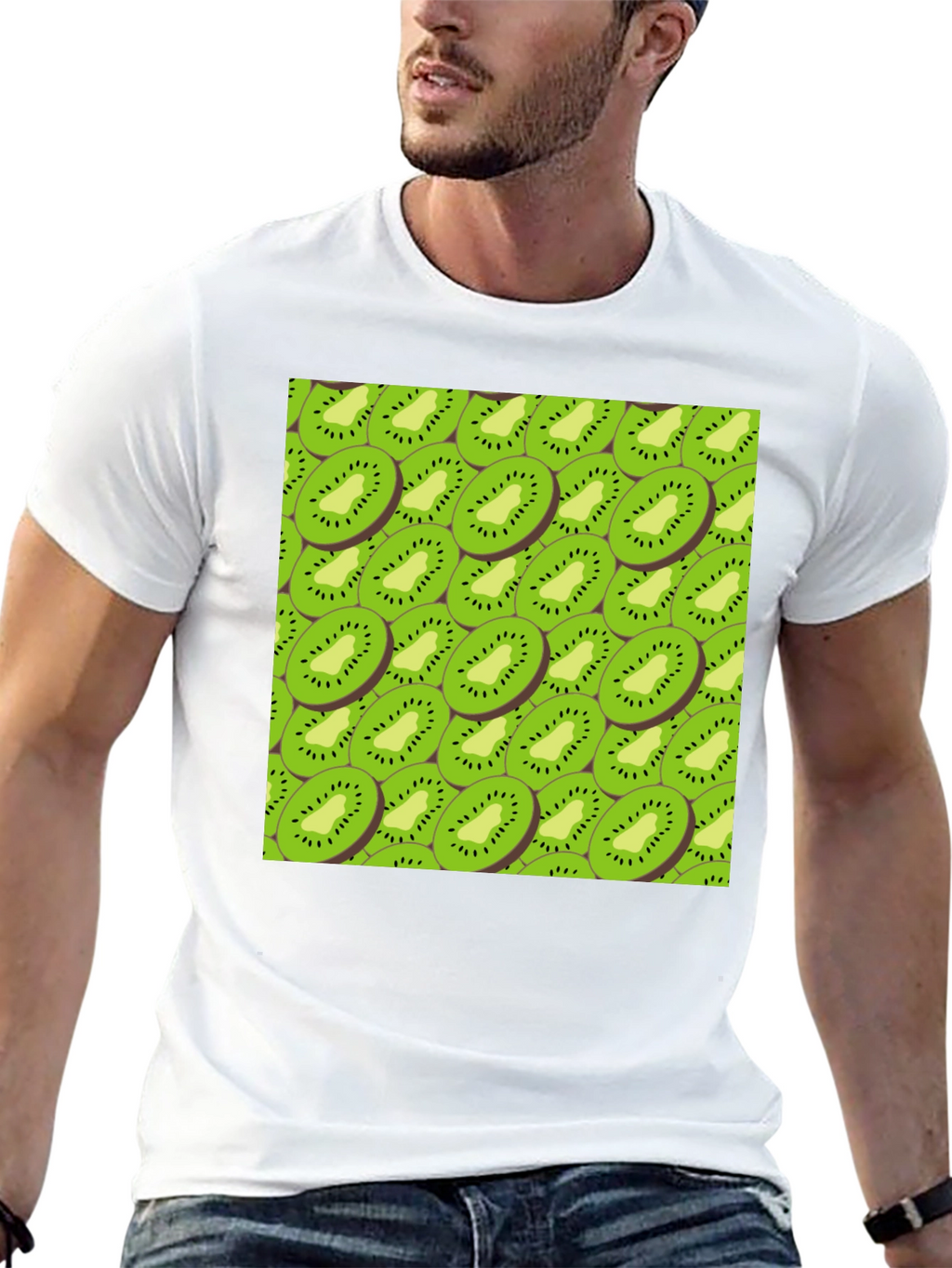 Kiwi Slice Print Black T-Shirt