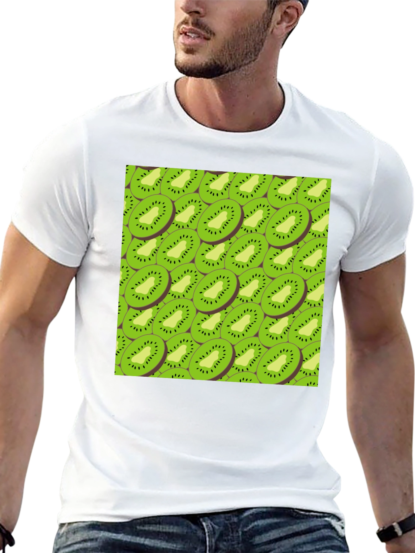 Kiwi Slice Print Black T-Shirt