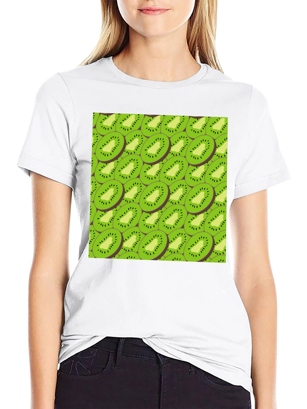 Kiwi Slice Print Black T-Shirt