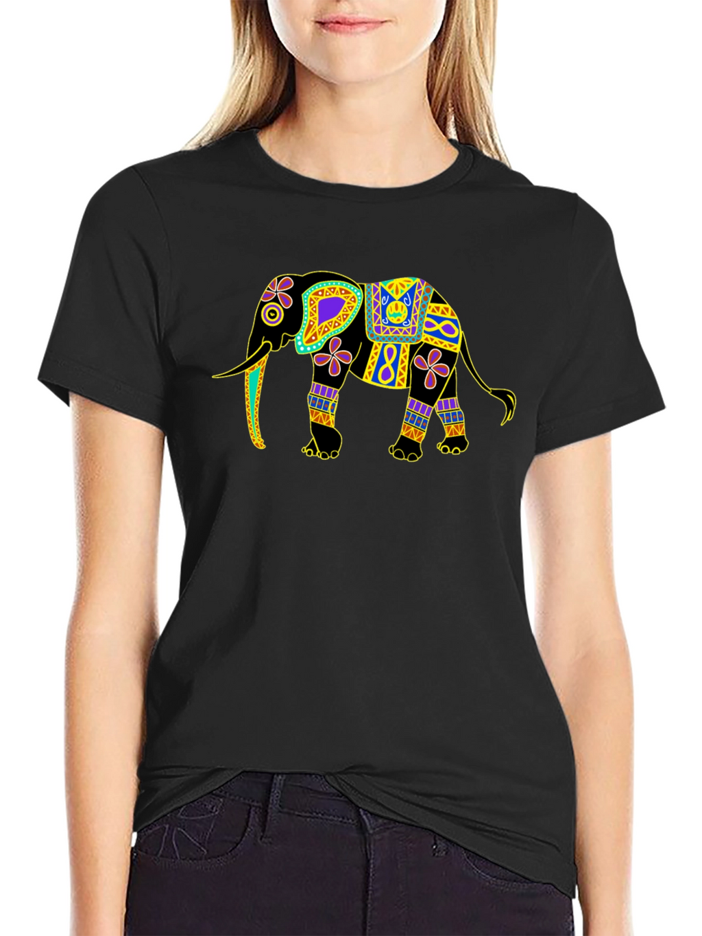 Elephant Graphic Print Black Tee