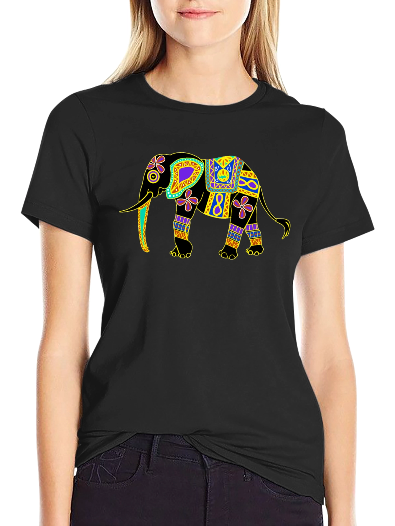 Elephant Graphic Print Black Tee