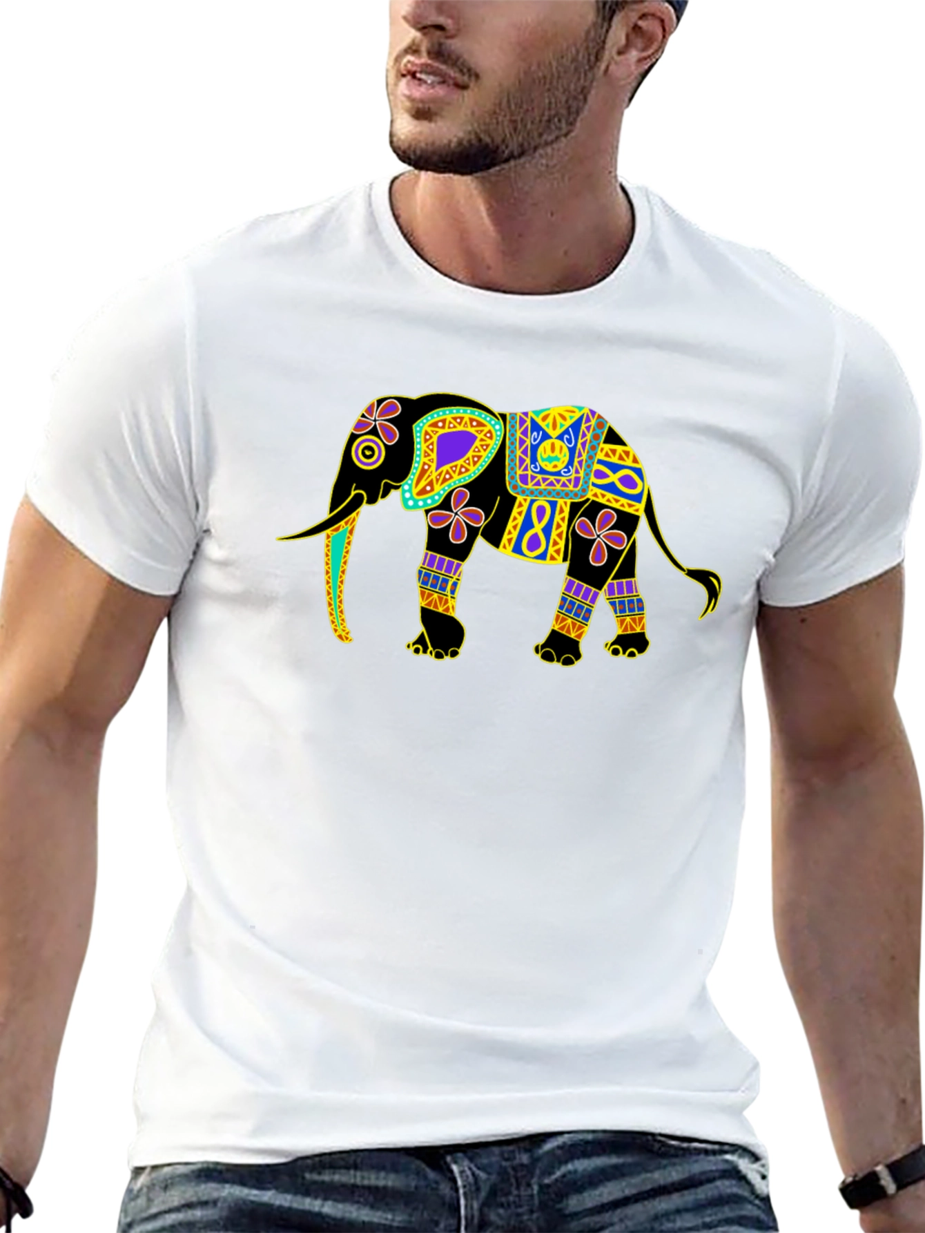 Elephant Graphic Print Black Tee